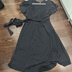 GAP Black Polka Dot Midi Wrap Dress
